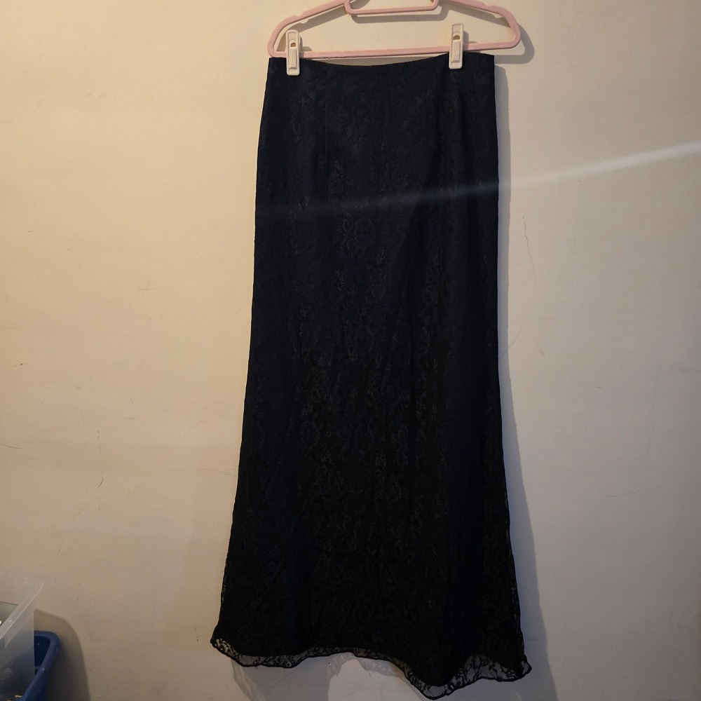 Vintage 2000s Alfred Angelo Maxi Skirt Womens 10 Black Lace Whimsigoth Tall